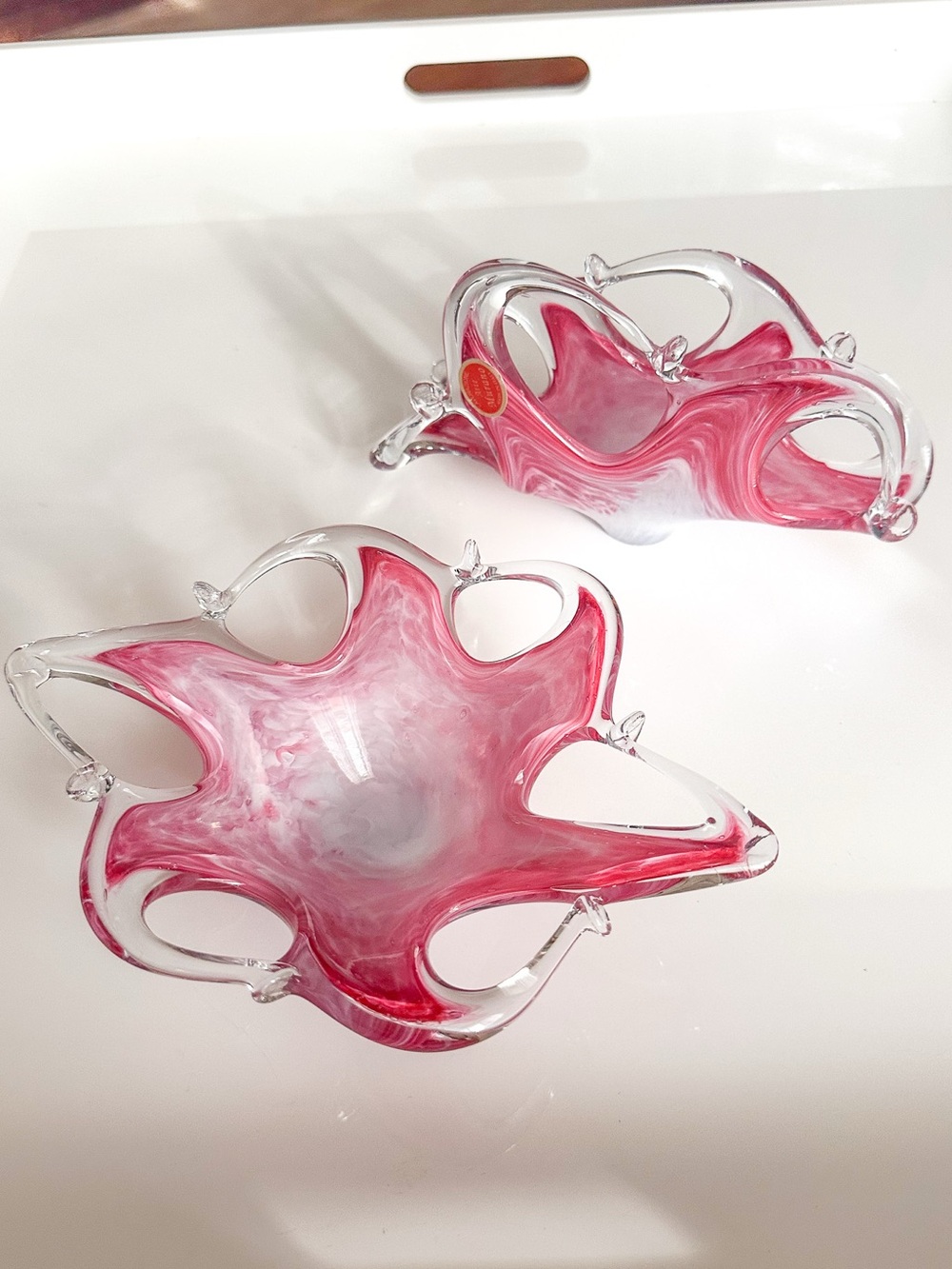 Murano Rosa Glass Bowl and Napkin Holder Set  - Italian MCM 2pc